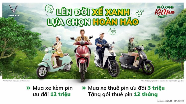 Đi Xe Vinfast Chi Phí 0 Đồng - Miễn Phí 01 Năm Thuê Pin Cho Khách Hàng Mua Xe Máy Điện Vinfast